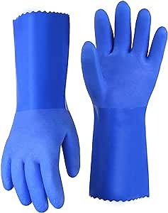 Chemical Resistant Gloves PVC Coated Work Gloves Oil Resistant Gloves 12inch Heavy Duty Chemical Gloves , Acid, Alkali and Non-Slip,Medium (M, 1pair)