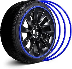 Automotive Alloy Wheel Rim Protector - Covering The Entire Rim of The Wheel hub - Strips for Curb Rash Prevention - Set of 4 Rim Protector Easy to Install(22'',Blue)