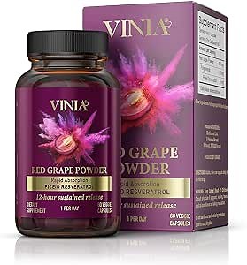 VINIA Piceid Resveratrol Supplement. Increases Blood Flow and Nitric Oxide. Blood Pressure and Heart Health Support | Antioxidant from Red Grapes | Non-GMO, 60 Count
