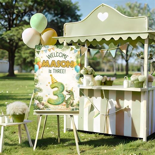 Custom Welcome Sign Dinosaur Birthday Banner Three Rex Birthday Sign Personalized Birthday Decor 3rd Birthday Party Decor T Rex Jungle Party - Etsy