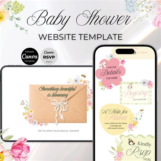 Baby in Bloom Baby Shower Website Template Pink, Floral Baby Shower Invitation, Editable Canva Invite With Rsvp, Garden Baby Shower Website - Etsy