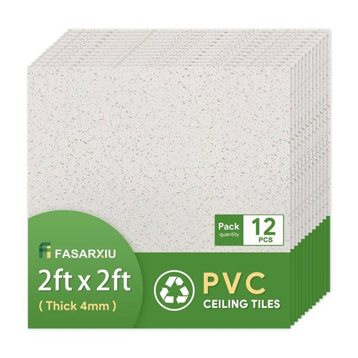 Check The Home Depot's Q&A Before Buying: Fasarxiu White 2 ft. x 2 ft. Modern Waterproof Washable and Fire-Rated PVC Ceiling Tile (48 sq. ft. / case) 12 Tiles