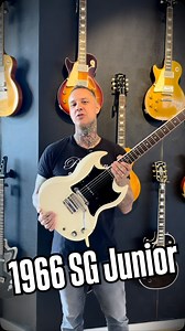 Rare and beautiful 1966 Gibson SG Junior in excellent condition and all original! You don’t often see them in Polaris White – this is as cool as it gets! Its plays as good as it looks and sounds amazing! Comes incl. Mojoaxe wraparound bridge for corrected intonation an it’s original soft case. #1966sgjunior #ginsonsg #sgjunior #guitarpoint | Guitarpoint