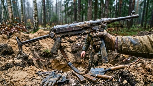WW2 battlefield search took a stunning turn when an intact MP40 emerged from the ground