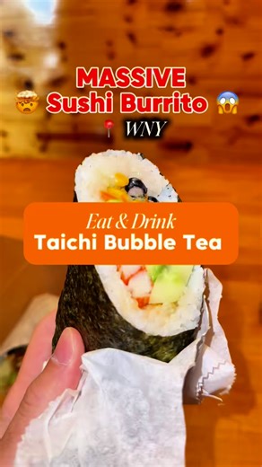 👀 When sushi outgrows chopsticks, this happens… Meet the sushi burrito we got at @taichibubbletea — giant rolls packed with everything you love about sushi, but burrito-sized 😱 Pair it with a bubble tea latte, poke bowl, or ramen 🍜😍 Share this! Who are you getting a sushi burrito with?! ❤️ Follow @stepoutbuffalo for more restaurant recommendations across WNY! 📍 Locations in Williamsville, Tonawanda & Niagara Falls . . . #buffalo #buffalony #stepoutbuffalo #wny #westernnewyork #explorebuffal