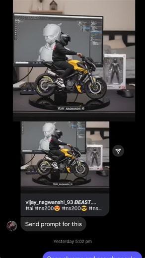 Vijay Nagwanshi 🔵 on Instagram: "Prompt Create a 1/7 scale commercialized figure of the model in the illustration, in a realistic style and environment. Place the figure O a computer desk, using a circular black acrylic base 1inch thick. add text on the side "ENTER YOUR NAME". On the computer screen, display the ZBrush modeling process of the figure. Next to the computer screen, place an action figure BANDAI-style toy inside with the packaging box. #instagood #explorepage #explore #fypage #fyp