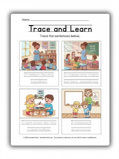 Preschool Classroom Rules | Free Printable Worksheets for Kids | Animated Ideas