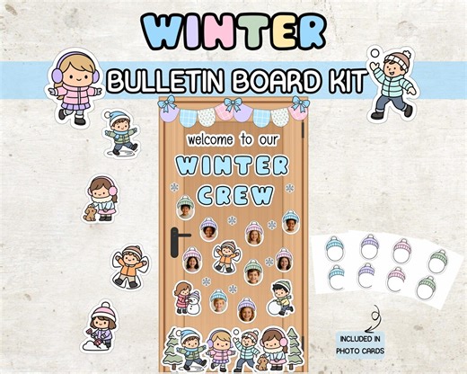 Winter Classroom Door Decor Kit | Welcome to Our Winter Crew | Editable Photo Cards | January Classroom Decor - Etsy