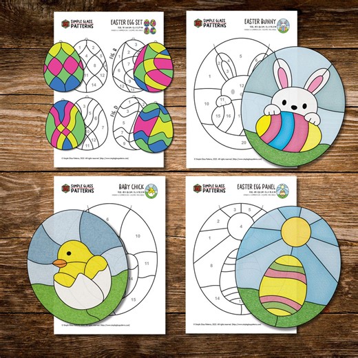 Easter Stained Glass Pattern Bundle • Set of 4 Simple Suncatcher Designs, Beginners Friendly