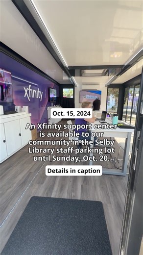 5.4K views · 15 reactions | Comcast has opened an Xfinity Support Center in the Selby Library parking lot. Individuals are encouraged to come out for Wi-Fi and customer support. The daily hours of operation are: 8 a.m. to 8 p.m. - Free Wi-Fi 12 p.m. to 5 p.m. - Support Center Open #HurricaneMilton | Sarasota County Government | Facebook