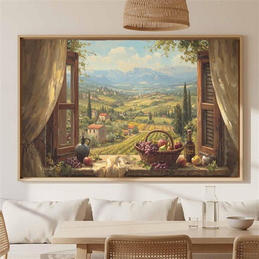 Rustic Countryside Window View Canvas Art - Tuscan Landscape Print - Etsy