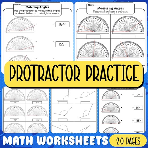 Measuring Angles With a Protractor Worksheets – Geometry Practice Printable PDF - Etsy