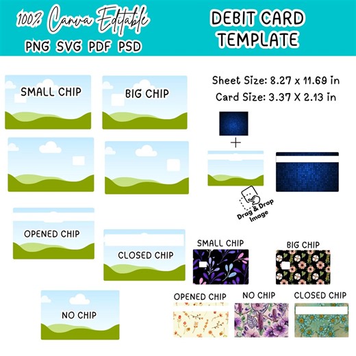 Debit Card Skin Canva Template Editable Debit Card Cover SVG PNG PSD Debit Card Sticker Template Drag & Drop Canva Customizable Frames - Etsy Canada
