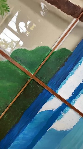 Turned this vintage window into a dreamy beach view 🌊✨ Who else needs a little coastal escape in their space? #DIYDecor #BeachVibes #HandPaintedArt #VintageWindow #ArtTransformation #HomeAesthetic #CoastalDecor | Bailey Rathmann Creates