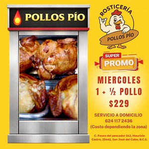 🔥 ¡MIÉRCOLES DE PROMO EN POLLOS PÍO! 🔥 Este miércoles aprovecha nuestra promo especial: 🐔 1 1/2 pollo por solo $229 ☎️ 624 117 2436 (Apartados y servicio a domicilio) Perfecto para compartir en familia y disfrutar un pollo bien doradito y jugoso 🤤✨ | Pollos Pío