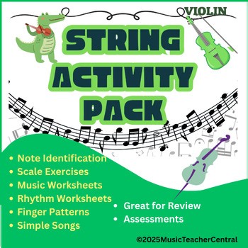 Beginning String Worksheets for Violin, Rhythm, Note Naming, Music Vocab