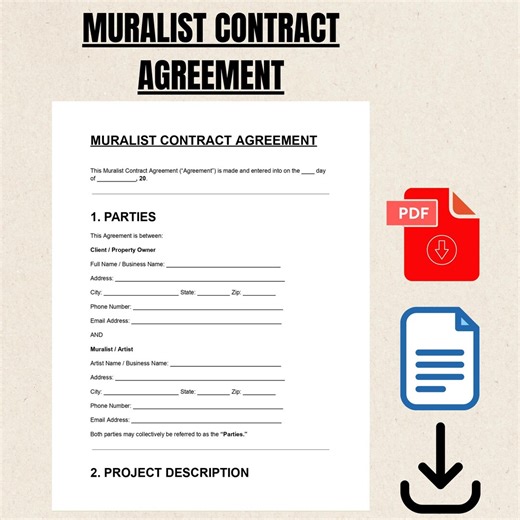 Muralist Contract Agreement Template | Commission Art, Wall Mural DOC & PDF - Etsy