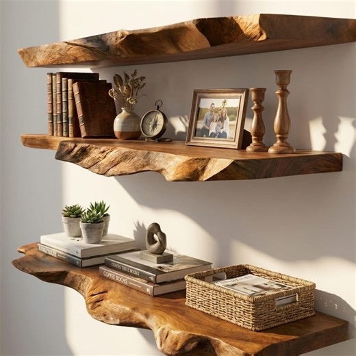 Live Edge Floating Shelf - Solid Wood Wall Shelf - Handmade Rustic Wooden Shelf - Natural Wood Home Decor, Custom Size - Farmhouse / Entrywa - Etsy