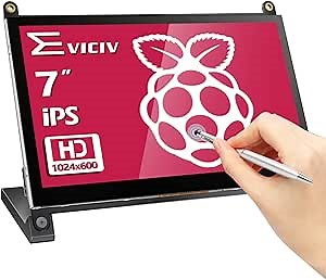 EVICIV 7" Touch Screen for Raspberry Pi, 1024X600 IPS Display Portable Dual Speaker USB Hdmi Computer Monitor Compatible with Raspb Pi 5/4/3/Zero/Windows/Drive-Free