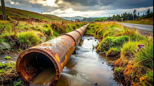 Water Pollution Overflowing Industrial Effluent into a Serene Stream Environment Stock Video