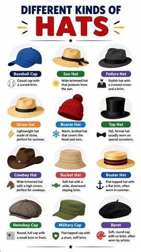Different Kinds of Hats in English | Hat Names Vocabulary | Learn English Words