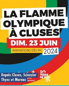 Découvrez les informations pratiques à l’occasion du passage de la Flamme Olympique à la Ville de Cluses 🔥 Dimanche 23 juin 📅 Pour accéder aux nombreuses animations qui auront lieu tout au long de la journée, privilégiez les mobilités douces ou covoiturez. Des navettes spéciales et gratuites circuleront de 11h à midi et de 13h30 à 18h, toutes les 30 minutes depuis Cluses, Thyez, Scionzier et Marnaz 🚌 Venez soutenir les porteurs de la Flamme Olympique et vivre ensemble ce moment historique dim