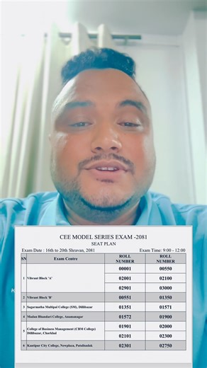 19K views · 71 reactions | Vibrant Seat Plan for CEE Based Model Exam Date : 16th to 20th Shrawan , 2081 Time : 09:00 AM - 12:00 PM "Students are advised to follow the designated seat plan and venue for the exam. For any confusion regarding the venue, please call 9767593390. The exam admit card is compulsory, and the same seat plan will be used for all exams." | Vibrant Entrance Preparation | Facebook