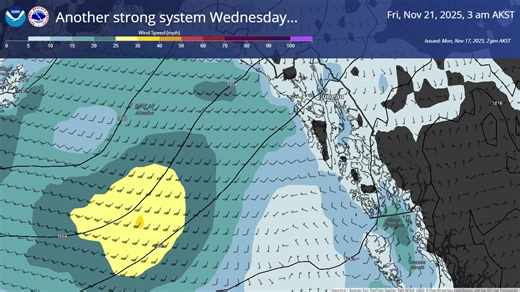 Posted Monday 11/17/2025 at 2:30pm Good afternoon SEAK, A front is currently moving across the Panhandle, with gusty southerly winds of 25 to 35 mph, rain, and some snow in the north forecasted for tonight. While winds and rain decrease Tuesday, a more prominent system moves into the Gulf Wednesday, bringing strong gale force conditions to our coast and gusty winds in the central and southern Panhandle, especially for Prince of Wales, Ketchikan and Metlakatla. #akwx Check the latest forecast inf