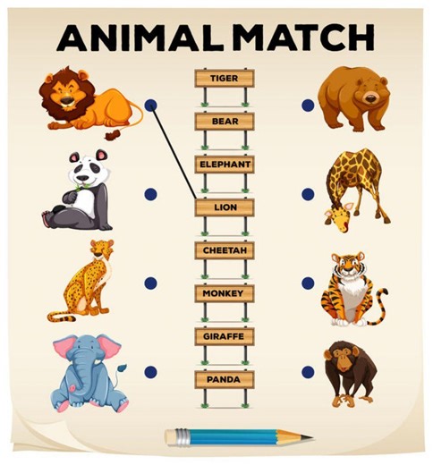 Animals match worksheet