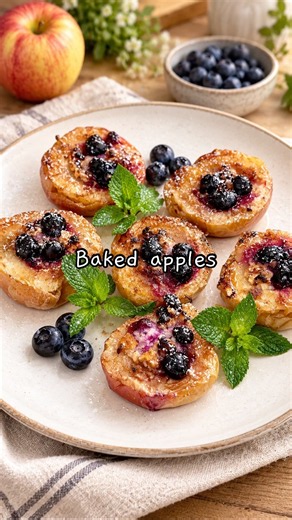 Air Fryer Baked Apples with Cottage Cheese and Berries