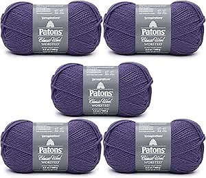 Patons Classic Wool Pansy Yarn - 5 Pack of 3.5oz/100g - Wool - 4 Medium - 210 Yards - Knitting/Crochet