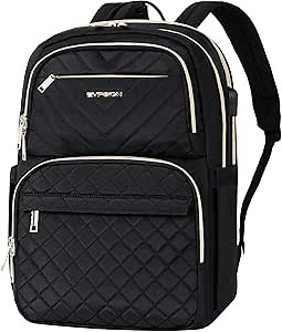 EMPSIGN Laptop Backpack Purse for Women and Men with USB Charging Port, 15.6 Inch Travel Water Resistant Quilted Backpack, High-Capacity 30L Work Business Computer Backpack, Black
