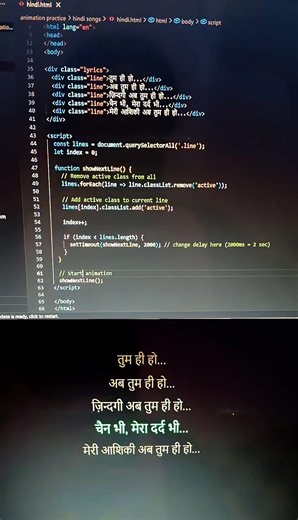 Tum hi ho Lyrics using html, CSS and JavaScript #coding #html #htmlcss #javascript #programming