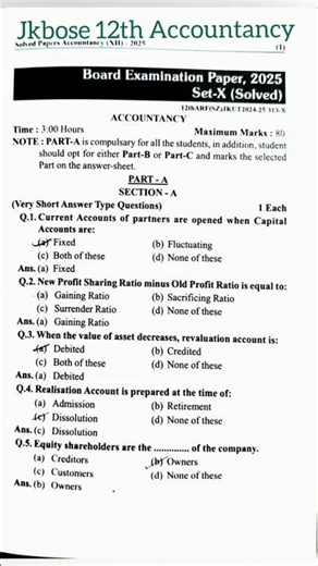 jkbose accountancy class 12 | Jkbose class-12 accounts paper | class-12 accounts