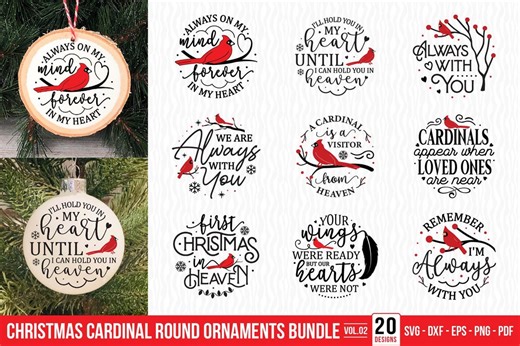 Red Cardinal Christmas Ornament SVG Bundle: Memorial Xmas Tree Decor Cut Files - Etsy