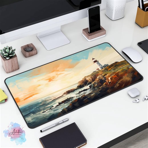 Lighthouse Sunset Mouse Pad: Colorful Ocean View Desk Mat - Etsy UK