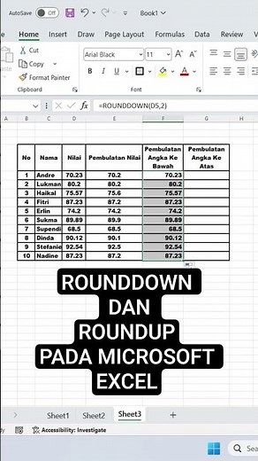 ROUNDDOWN (Pembulatan Kebawah) dan ROUNDUP (Pembulatan ke atas pada Microsoft Excel #excel #belajar