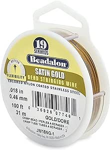 Beadalon 19-Strand Bead Stringing Wire, 0.018-Inch, Satin Gold, 100-Feet