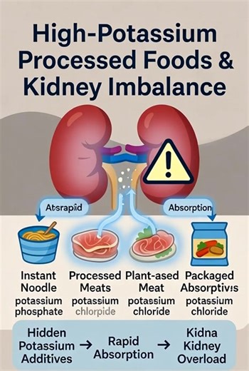 High-Potassium Processed Foods and Kidney Imbalance Potassium is an essential mineral that helps regulate muscle contractions, nerve function, and heart rhythm. However, when the kidneys are weakened or functioning below normal levels, they struggle to filter excess potassium from the blood. While most people associate potassium with natural foods like bananas or potatoes, many don’t realize that processed foods often contain hidden potassium additives — and these forms of potassium are absorbed