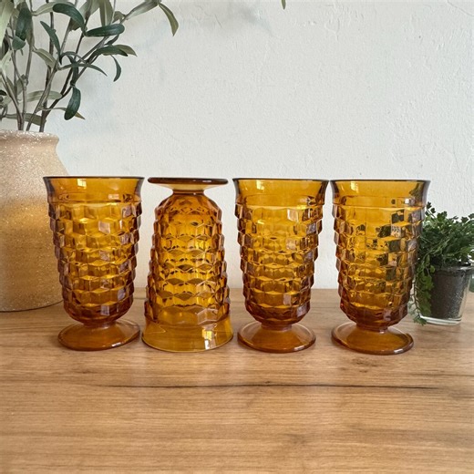 Vintage Amber Glasses | Colony Whitehall Goblets | Harvest Gold Iced Tea Glasses | Mid Century Barware | Retro Tableware - Etsy