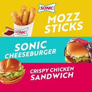 3.7K views · 128 reactions | Get 2 of your faves for less! Choose from SONIC Cheeseburger, Chicken Sandwich or 6 pc. Mozz Sticks for only $7!​ Tax not included. Pricing will automatically apply when purchasing TWO qualifying items; otherwise, menu pricing applies. Qualifying items include SONIC Cheeseburger, Crispy Chicken Sandwich, and 6-piece Mozzarella Sticks. Limited time only at participating SONIC® Drive-ins. © 2023. | Sonic Drive-In | Facebook