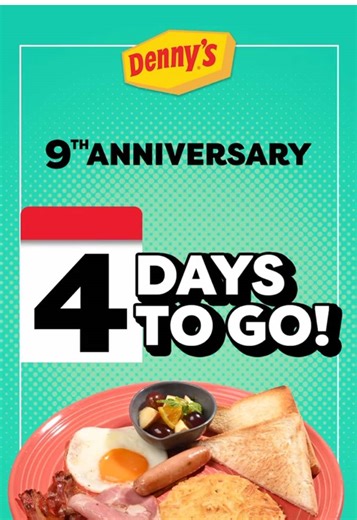 The countdown’s heating up — 4 DAYS TO GO!🔥 You bring the energy, we’ll bring the pancakes 😋 Just say “HAPPY BIRTHDAY DENNY’S!” to unlock the biggest breakfast bash yet! 🍳 Huge thanks to @aguilagourmetmeats for the breakfast bliss #DennysPH #ByTheBistroGroup #Dennys9Slam