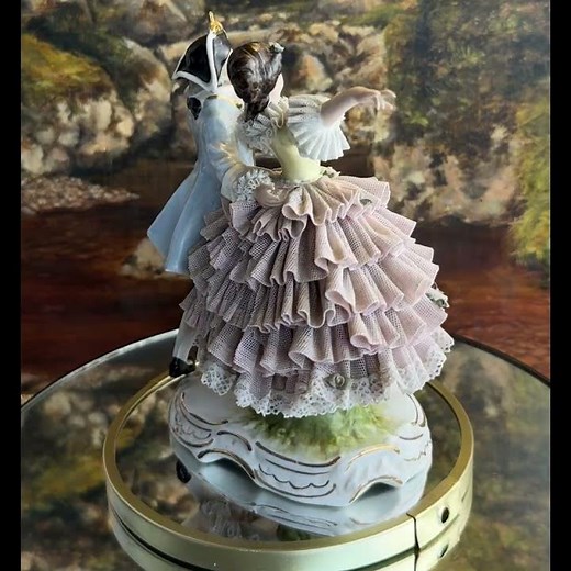 Dresden Lace Porcelain Figurine of Dancing Couple - Made in Germany