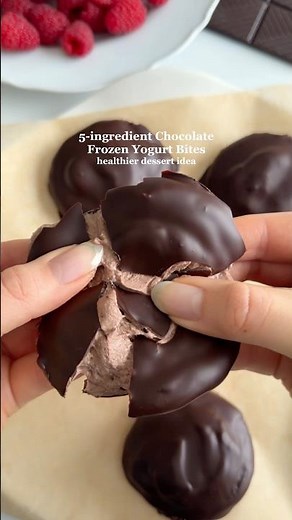 Healthier Dessert Idea: Chocolate Frozen Yogurt Bites😍 #healthydessert #easyrecipes