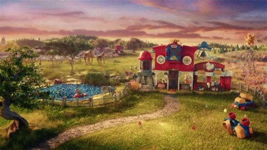 Which celebrities appear in the latest Fisher-Price "Family First" commercial?
