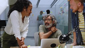 In the Modern Office: Diverse Group of Colleagues Have Meeting, Develop Strategy, Discuss Project Progress, Customer Experience Management also. Business people Talking about the work