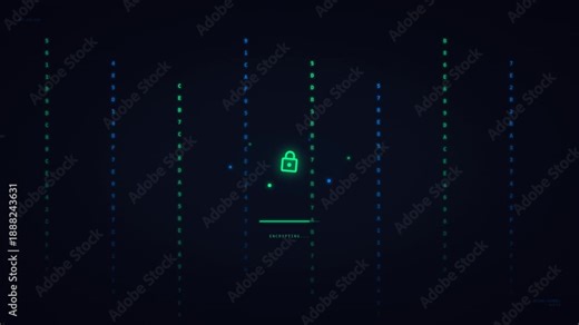 Data Encryption Flow Animation - Matrix Code Cybersecurity Loop