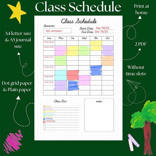 Class Schedule-pdf Printable School Timetable-weekly Class-school Schedule-exam Schedule-journal Planner-editable Class Schedule Template - Etsy