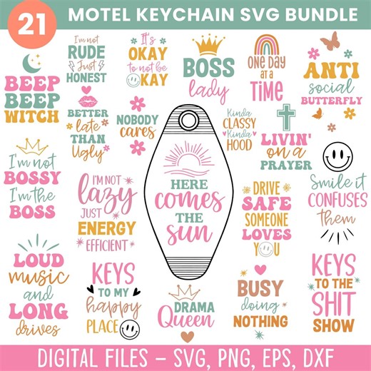 Motel Keychain SVG Bundle: 21 Keychain Quote Designs (digital Download) - Etsy