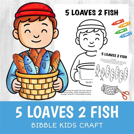 5 Loaves 2 Fish Craft Printable | Bible Story Activity for Kids | Sunday School | Jesus Feeds 5000 Cut Glue Worksheet - Etsy
